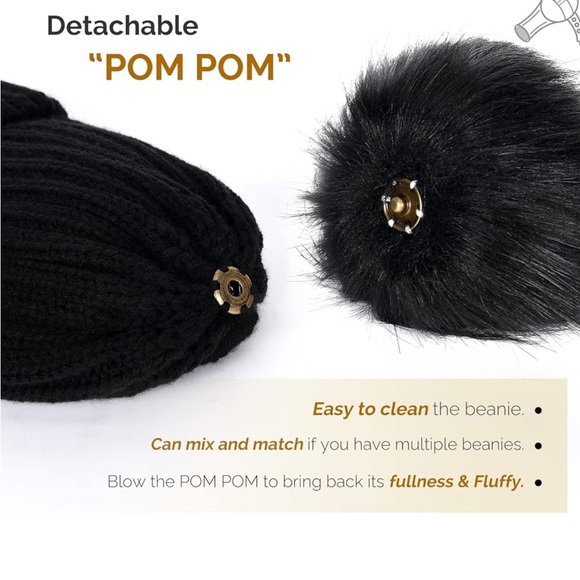 Chunky Knit Black Beanie with Pom Pom - Picture 3 of 4